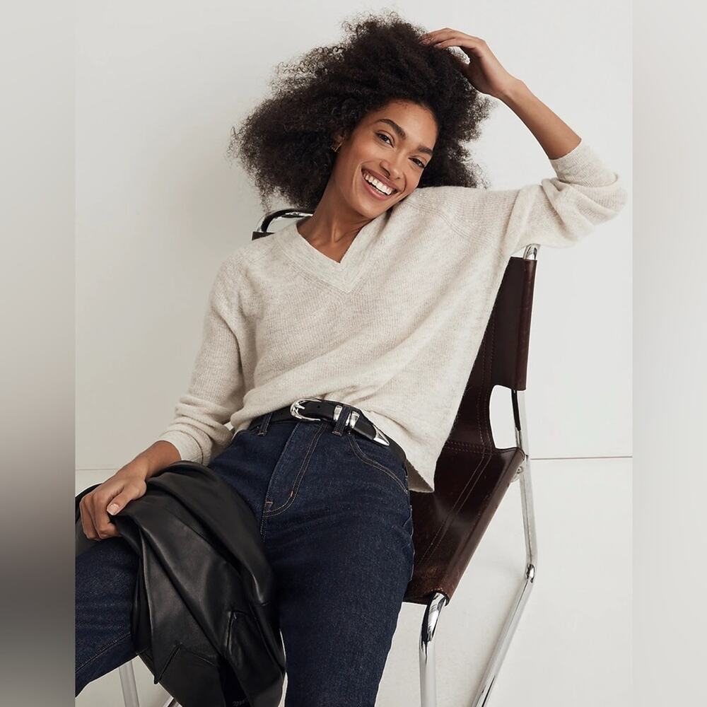 Madewell Antique Cream Rib Alpaca-Blend Oversized Sweater NO071 Size XL